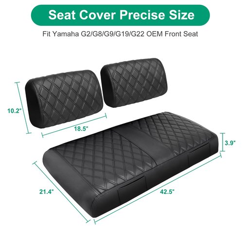 iLSKW Golf Cart Seat Covers for Yamaha G22 G8 G9 G16 G19 G2 Seat Cover OEM Front, Thinck Vinyl Leather with Convex Diamond Texure, Full Wrap-Around Design of Yamaha G22 Golf Cart Front Seat Cover