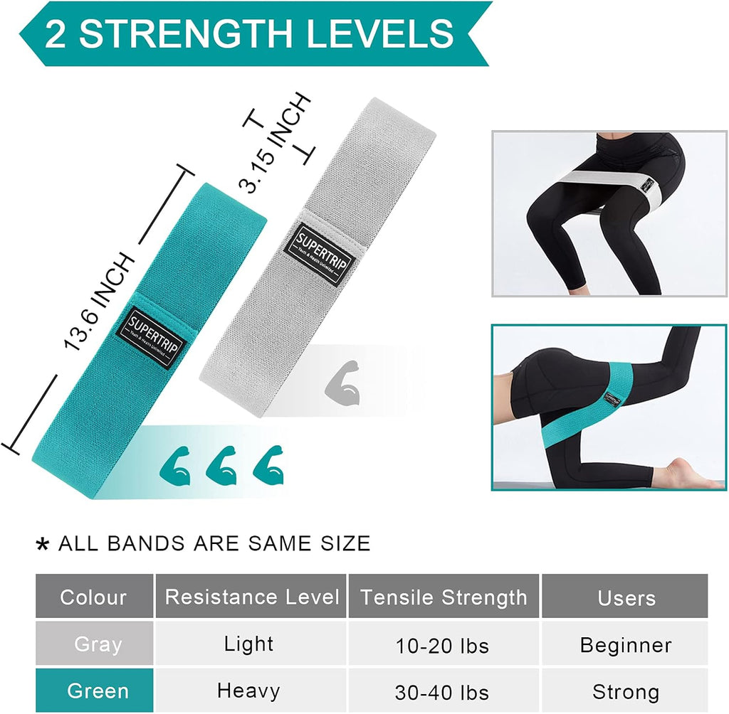 Supertrip Fabric Resistance Bands - Non-Slip Booty Bands Set for Legs & Butt | Elastic Workout Bands