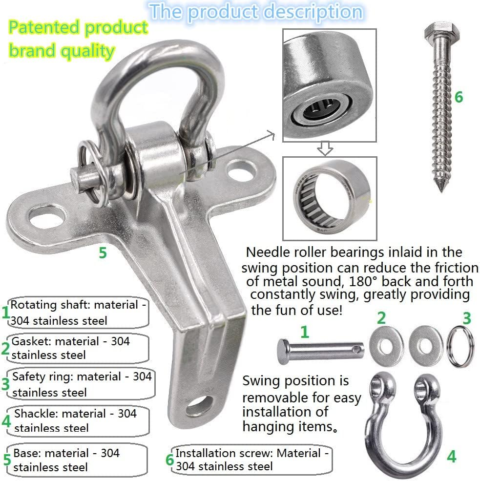 Skiennix 2-Pack Stainless Steel Swing Hangers - Heavy Duty Anti-Rust Design | 180° Silent Bearing, 1500LB Capacity