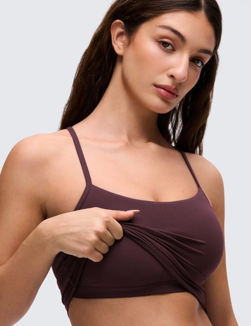 CRZ YOGA Butterluxe Y Back Crop Tank Tops for Women - Spaghetti Straps Racerback Padded Yoga Workout Longline Sports Bras Ripe Plum Small