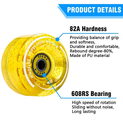 8 Pack 32 x 58mm 82A Roller Skate Wheels with Bearing for Indoor or Outdoor, Rolitwils Quad Roller Skate Wheels with Multi-Function Portable Skateboard Accessories T Tool for Double Row Skating