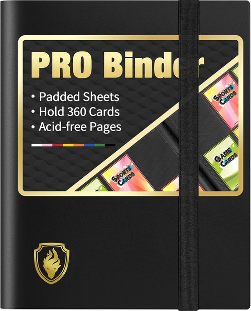 Fabmaker Heavy Duty Card Binder - 9 Pocket Trading Card Album Holds 360 Cards | Sleek Black Design