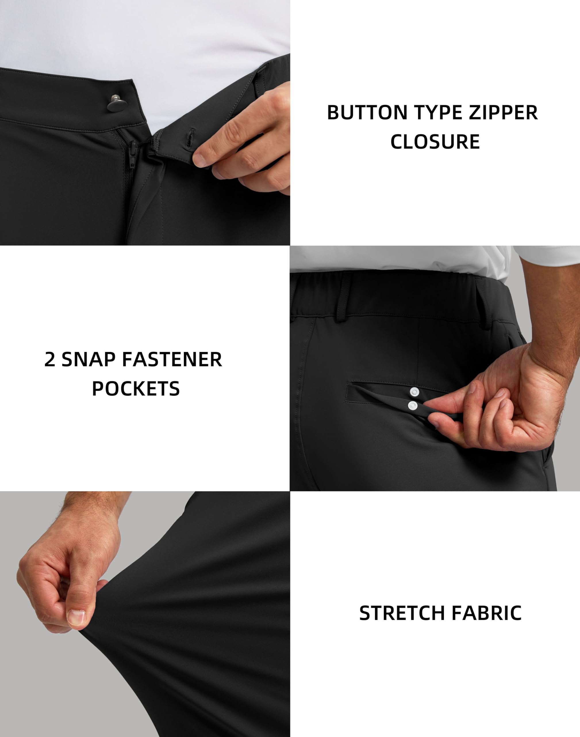 Soothfeel Men's Golf Pants with 5 Pockets Slim Fit Stretch Sweatpants Casual Travel Dress Work Pants for Men (Black, M)