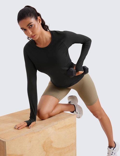 CRZ YOGA Seamless Long Sleeve Shirt for Women - Breathable Workout Top in Waist Length
