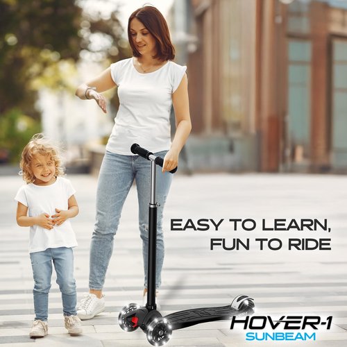 Hover-1 Sunbeam Kick Scooter with Multicolor Wheel Lights, 4.5” Front Wheels, Rear Foot Brake, and 110 Pound Weight Capacity, Black
