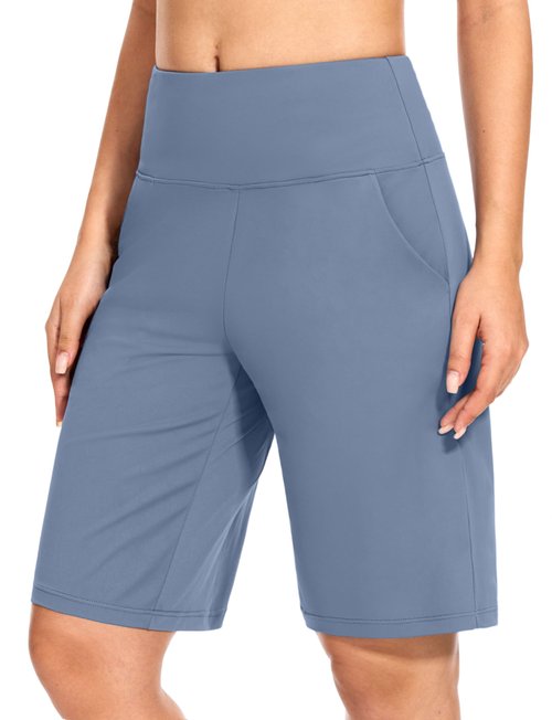 Blouty Women's 9" Bermuda Long Shorts Knee Length with Pockets High Waisted Shorts for Women Lounge Walking Athletic (Dusty Blue, X-Large)