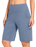 Blouty Women's 9" Bermuda Long Shorts Knee Length with Pockets High Waisted Shorts for Women Lounge Walking Athletic (Dusty Blue, X-Large)