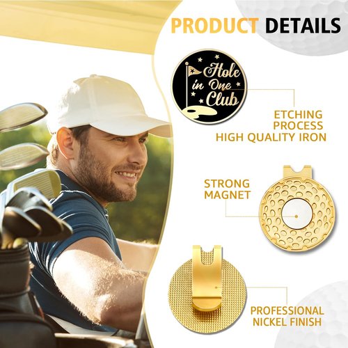 rofiowa Hole in One Club Black Gold Golf Ball Marker with Hat Clip, Funny Golf Accessories for Men Women, Christmas Father's Day Birthday Gifts for Golf Fan Golfer, Novelty Golf Gifts (OBJ051)