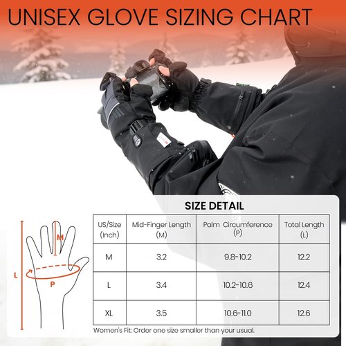 SURGOAL Heated Gloves for Men Women, 7.4V Battery Rechargeable with 2.5-Hour Fast Charging, Waterproof Electric Heated Ski Glove for Work, Fishing, Hunting, Motorcycle, Skiing (Black, M)