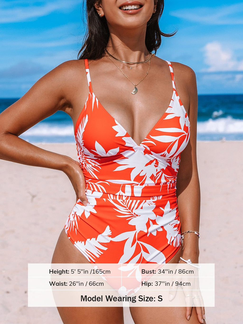 CUPSHE Women's One Piece Swimsuit Bathing Suit V Neck Ruched Tropical Swimwear Adjustable Strap XL