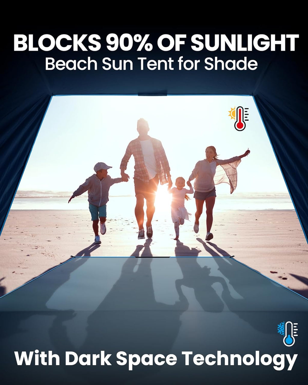 OutdoorMaster Beach Tent - Portable 4-Person Sun Shade with Blackout Technology & UPF 50+ Protection