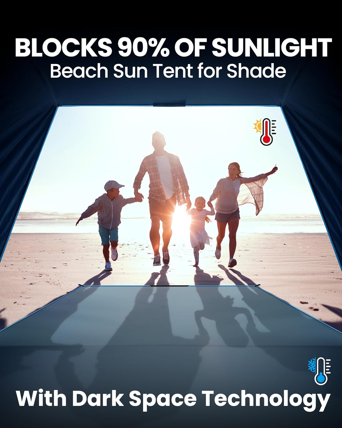 OutdoorMaster Beach Tent - Portable 4-Person Sun Shade with Blackout Technology & UPF 50+ Protection