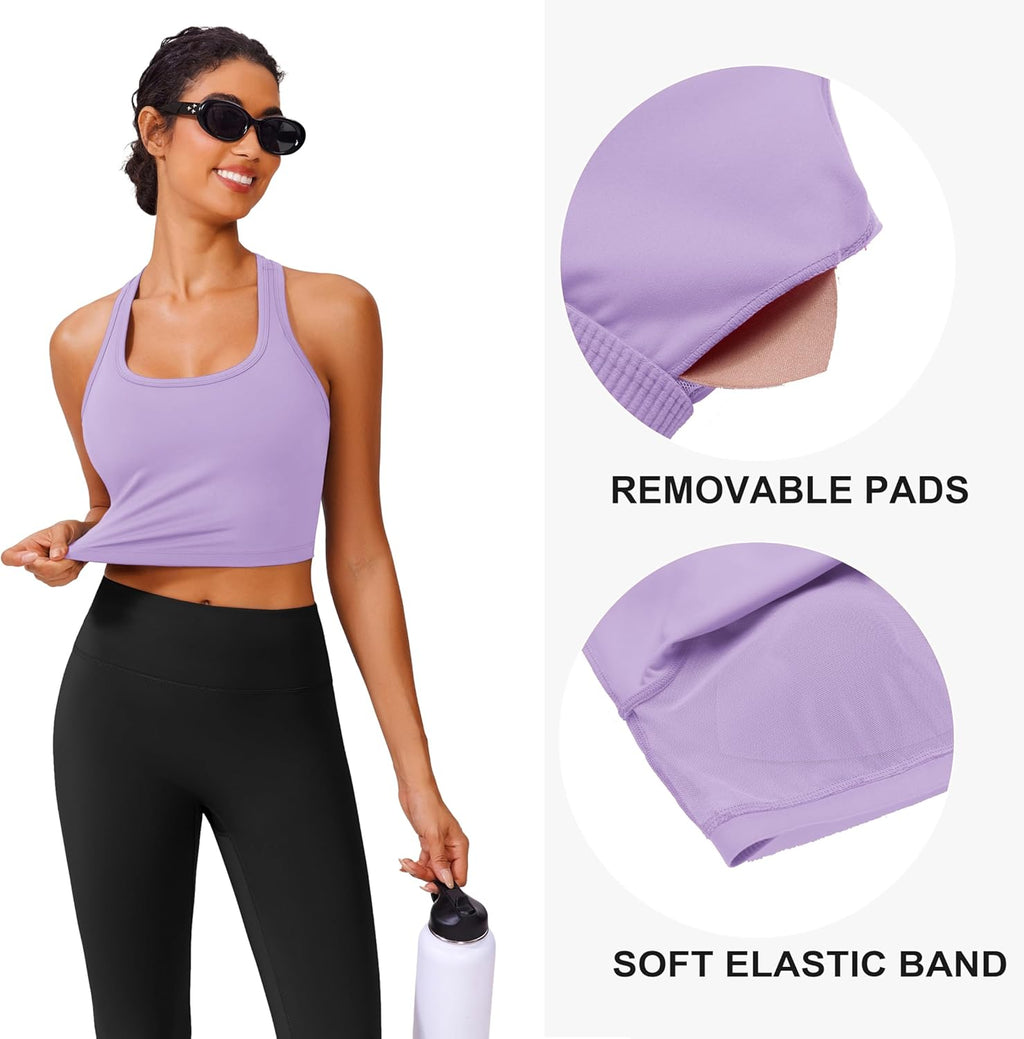 PINSPARK Longline Sports Bra - Racerback Padded Yoga Top for Women | Comfortable Workout Wear