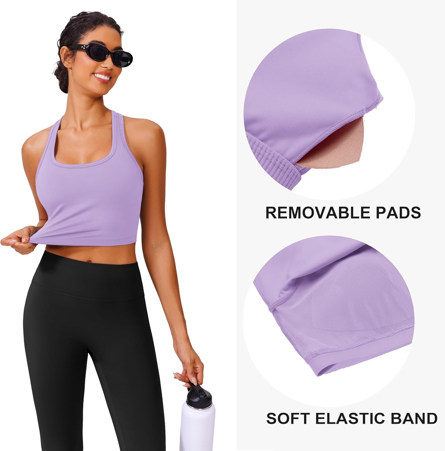 PINSPARK Longline Sports Bra - Racerback Padded Yoga Top for Women | Comfortable Workout Wear