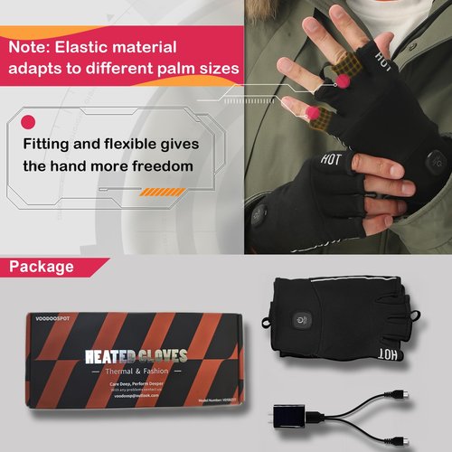voodoospot Rechargeable Heated Fingerless Gloves for Women Hand Warmer Desk for Men Electric for Motorcycle Work Football Hunting ski Golf Thin Portable Reusable Battery