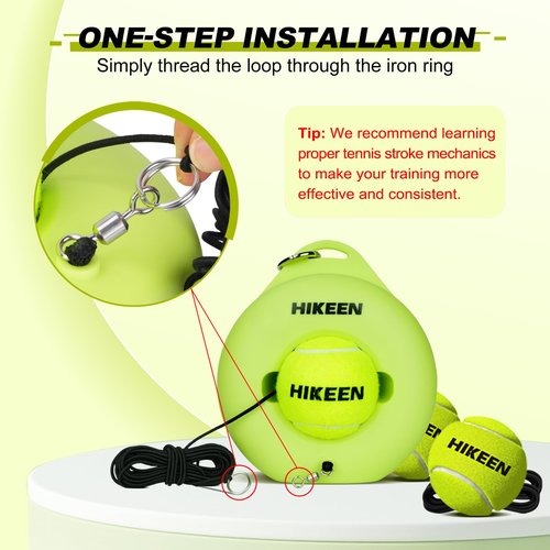 Hikeen Premium Tennis Trainer Rebound with Metal Base,Portable Solo Tennis Trainer Set with 3 Highly Elastic String Balls,Tennis Practice Equipment for Adult Kids an Beginners -Green