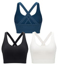 RUNNING GIRL High Support Seamless Strappy Sports Bra with Removable Pads - A-Black+White+Dark Blue+Medium