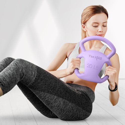 Yes4All Kettlebell, 5-25lb Strength Training Kettlebells for Women, Wide Multi-grip Textured Handle for Home Gym Exercises & Full Body Workout (20lbs - Purple)
