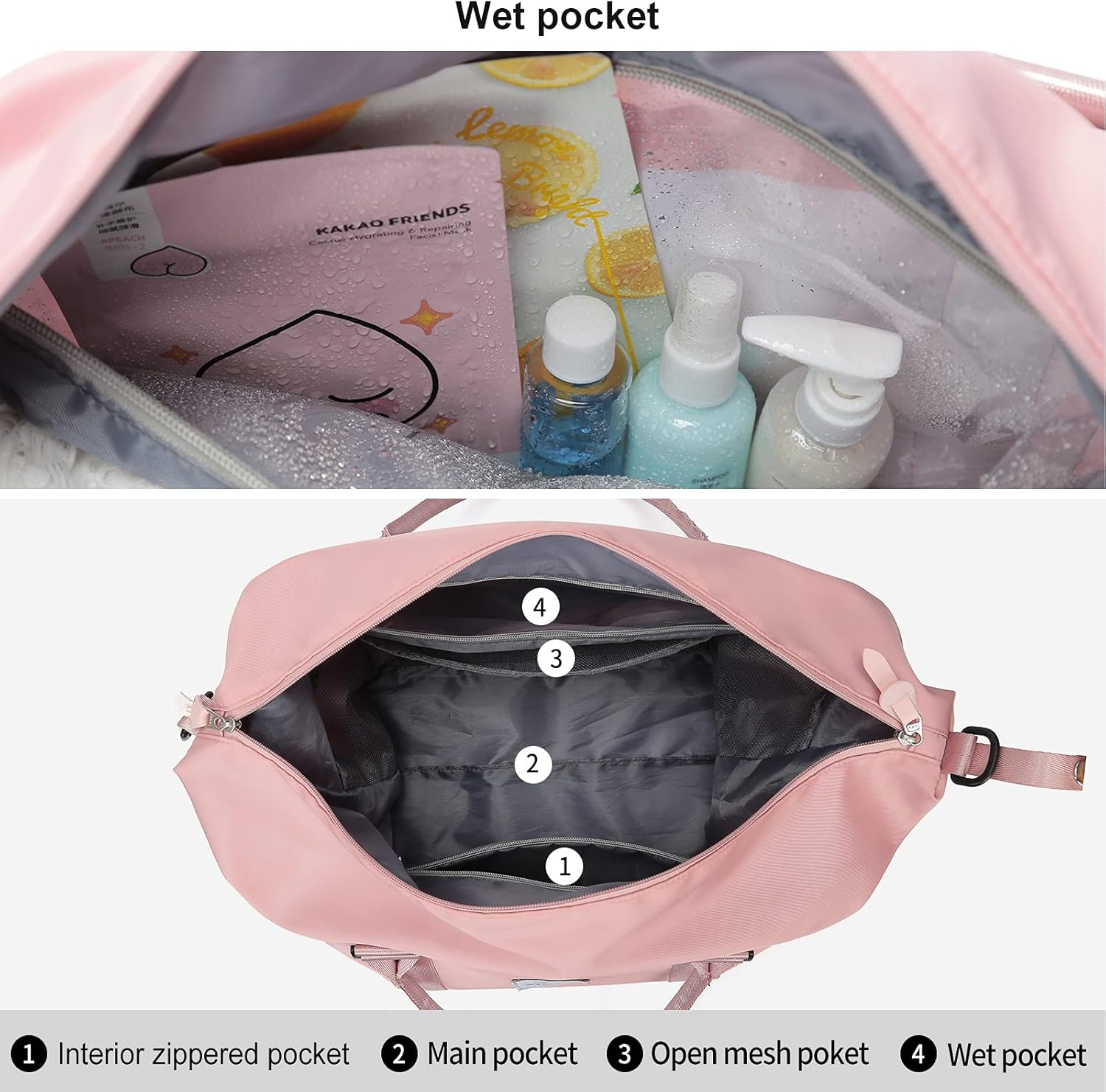 Skiennix Travel Duffel Bag - Stylish Weekender with Wet Pocket & Toiletry Bag | Large Pink