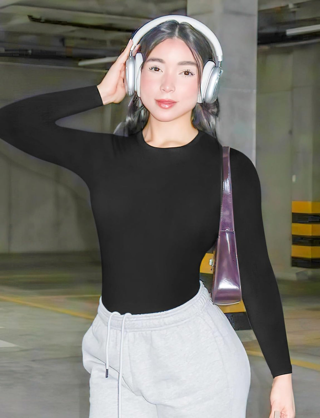 YEOREO Long Sleeve Women's Shirt - Y2K Basic Tee with Double Lining & Crew Neck | Perfect for Workouts