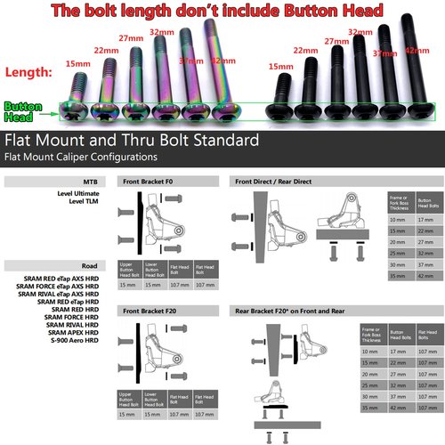 BININIU Black T25 Titanium Bracket Bolts for Sram Flat Mount Caliper, Disc Brake Hardware M5*32mm (Black - Ti - 32mm)