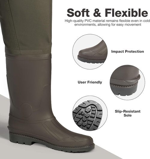 FISHINGSIR Waterproof Hip Waders - Durable 2-Ply Nylon/PVC Fishing Boots for Men & Women