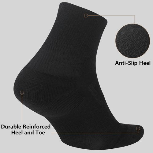 RTZAT 3 Pairs Merino Wool Socks for Men Business Casual Wool Ankle Thin Hiking Running Athletic Compression Thermal Support Warm Breathable Cushioned No-Show Low Cut Sock - black Large