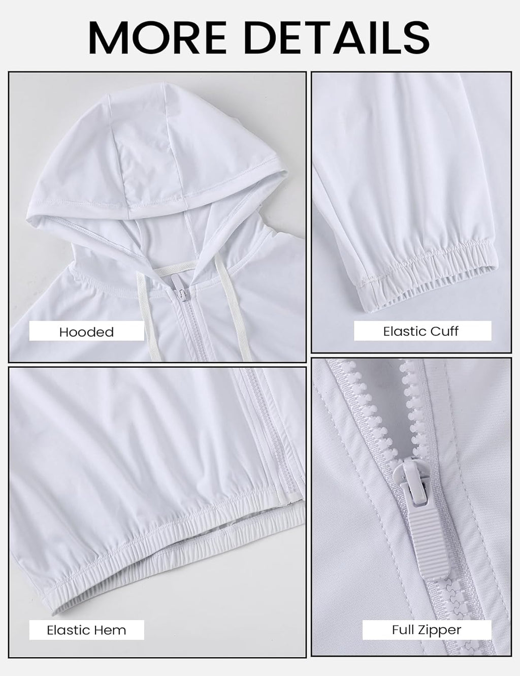 Wyeysyt Women's Cropped Jacket - UPF 50+ UV Sun Protection for Outdoor Workouts | White, Size S