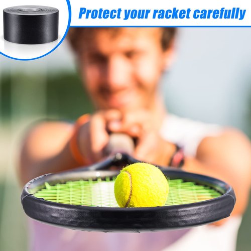 Deekin 2 Pieces Racket Protection Tape Racquet Head Guard for Tennis Practice Racquetball, 16.4' Roll(Black)