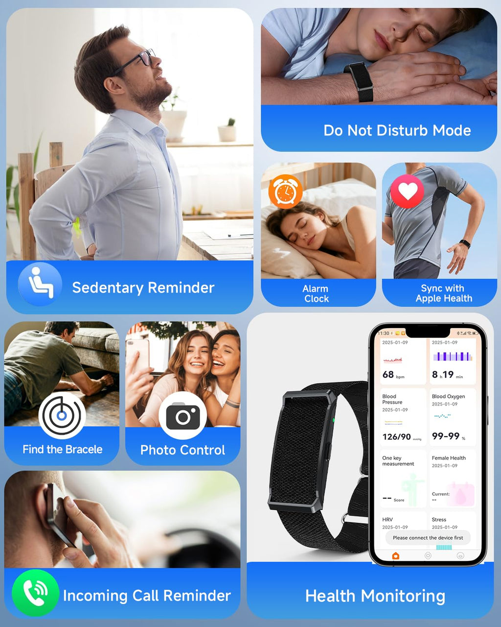 Smart Bracelet for Men Women, Health Activity Fitness Trackers, 24/7 Continuous Blood Pressure/Heart Rate Monitor, 24H Sleep Tracker,170+ Sports Modes Fitness Tracker, Smart Band with Free APP 2 Bands