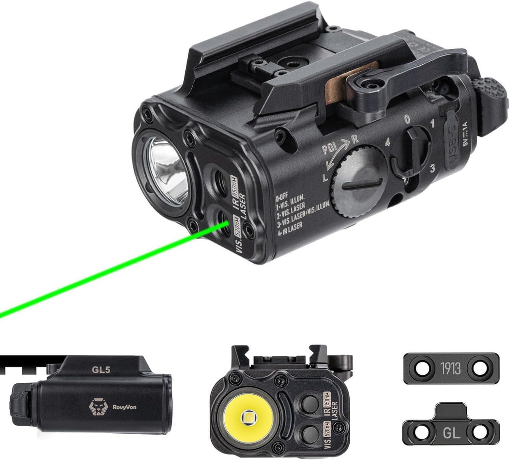 RovyVon GL5 Tactical Flashlight - 1000 Lumens USB-C Rechargeable | White LED, Green & IR Beams