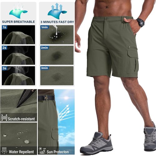 Jessie Kidden Mens Outdoor Casual Expandable Waist Lightweight Water Resistant Quick Dry Fishing Hiking Shorts