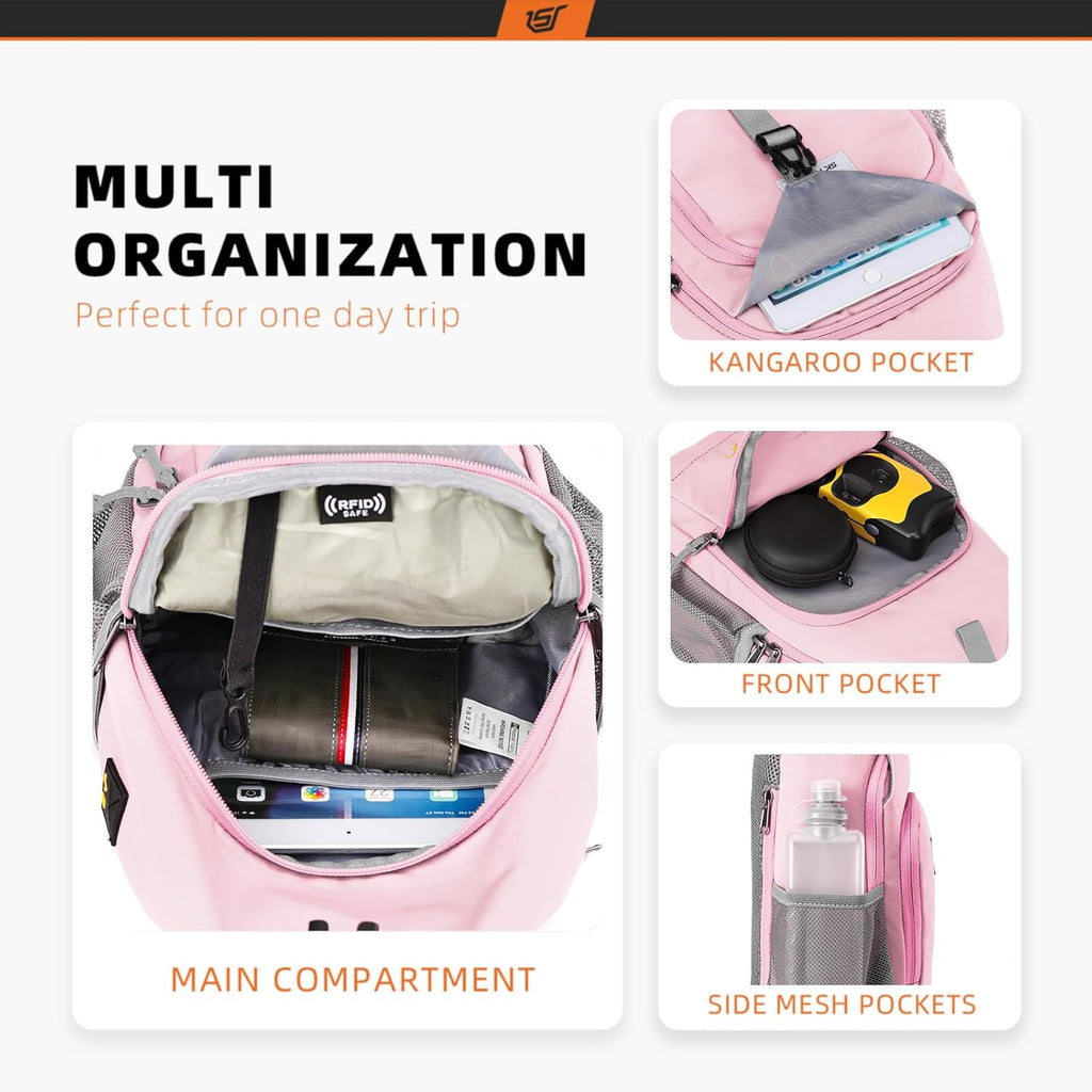 SKYSPER Sling Bag - RFID Crossbody Backpack for Travel & Hiking | Unisex Design in Pink