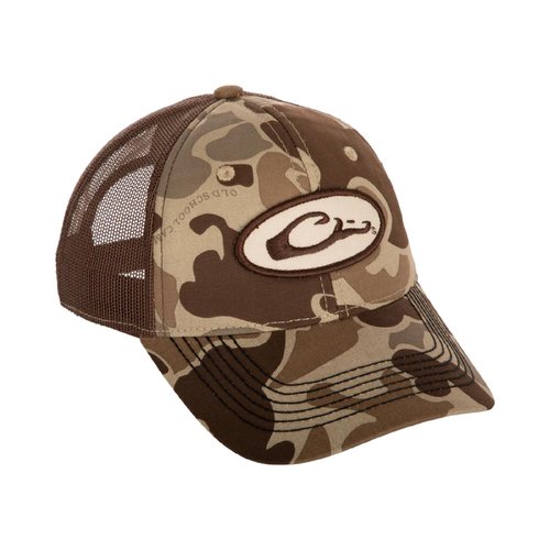 Drake Waterfowl Oval Logo Foam Front Ball Cap - Cotton Front Panels & Visor Mesh Back 6 Low Profile Panels Cap, One Size Fits Most, Old School Timber