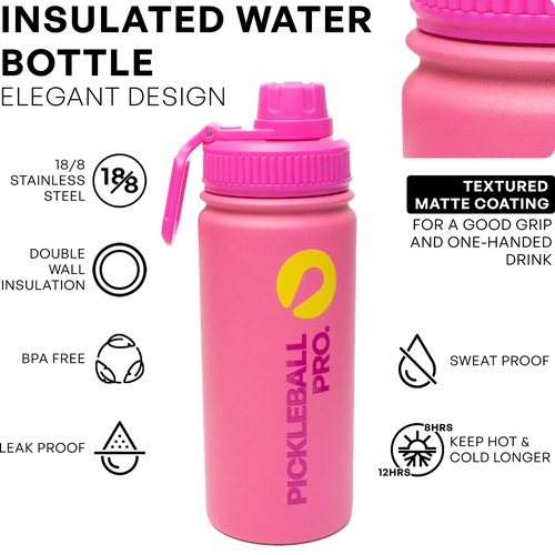 WES Pickleball Water Bottle + Pickleball Ball Holder + 3 Outdoor Pickleball Balls | Pink