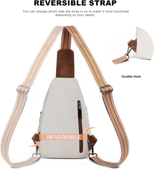 Crossbody Sling Bag by 7L - Vegan Leather Travel Purse | Stylish Beige Fanny Pack for Women