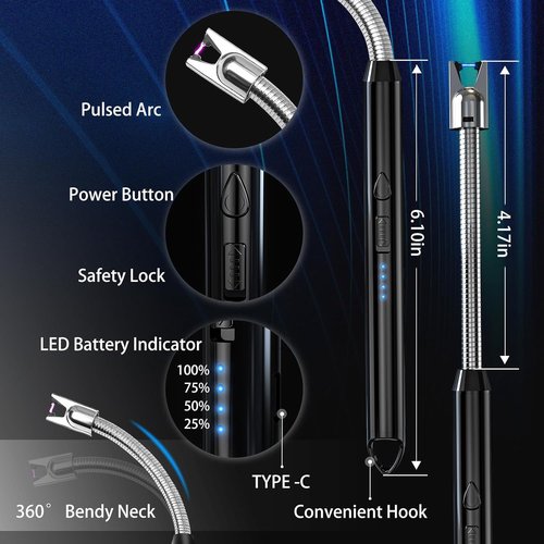 KTEBO Plasma Arc Electric Lighters - Rechargeable USB Long Reach for Candles & BBQ | Windproof Design - 2 Pack
