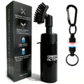 GREEN ACTION Golf Club Brush Cleaner with Water Sprayer & Magnetic Clip, Curved Stiff Bristles for Deep Cleaning, Silicone Hose & Gravity Ball for Easy Use-Holds 5 Oz Water-Golf Accessories (Black)