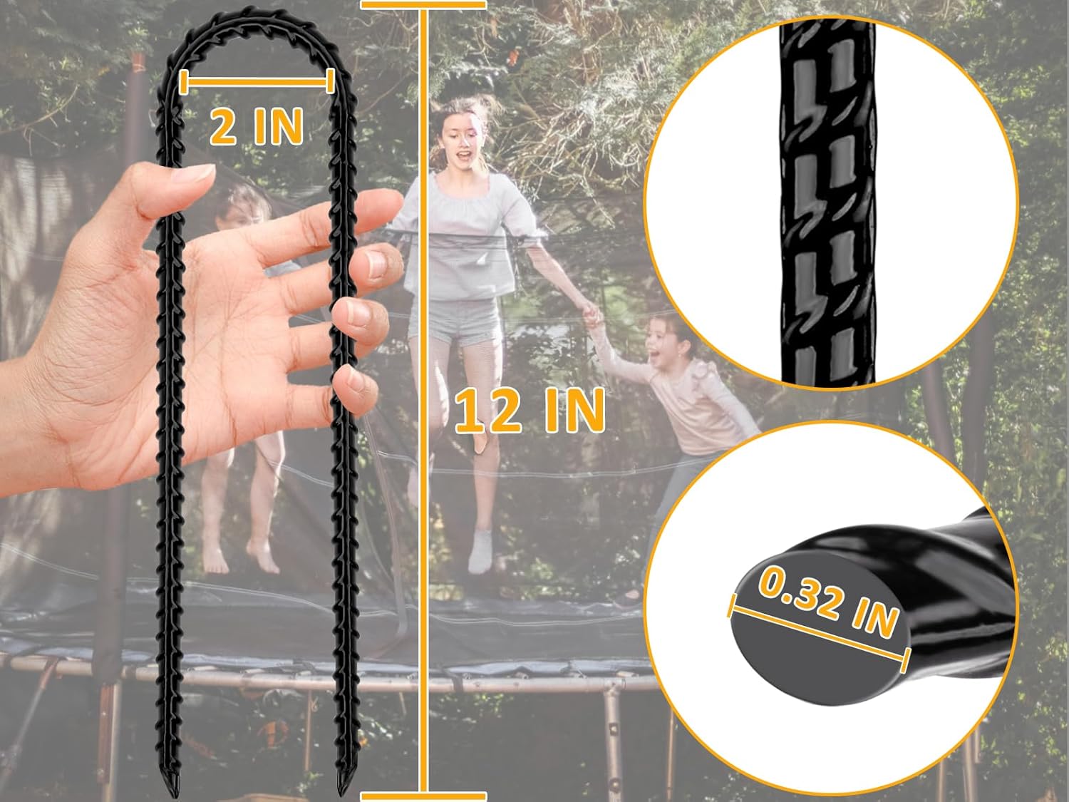 RIY Trampoline Stakes - Heavy Duty 12 Inch Ground Anchors with T Hook for High Wind Stability