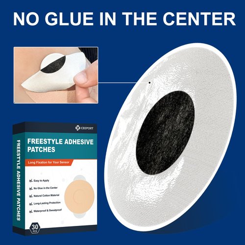 Ceeport 30 Pack Freestyle Adhesive Patches, Sensor Covers Intended for Freestyle Libre 2/3-Enlite-Medtronic Guardian, CGM Sensor Patches, No Glue in The Center, Long Fixation for Your Sensor(Tan)