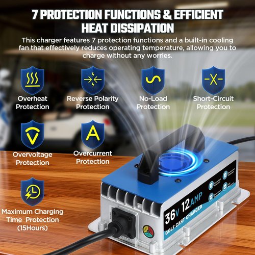 12 AMP 36 Volt Golf Cart Charger for Club Car, EZGO & Yamaha, IP67 Waterproof & Trickle Charge, 36 Volt Golf Cart Battery Charger Full Auto Charge with Crowfoot Plug, 16FT Cable for Lead-Acid Battery