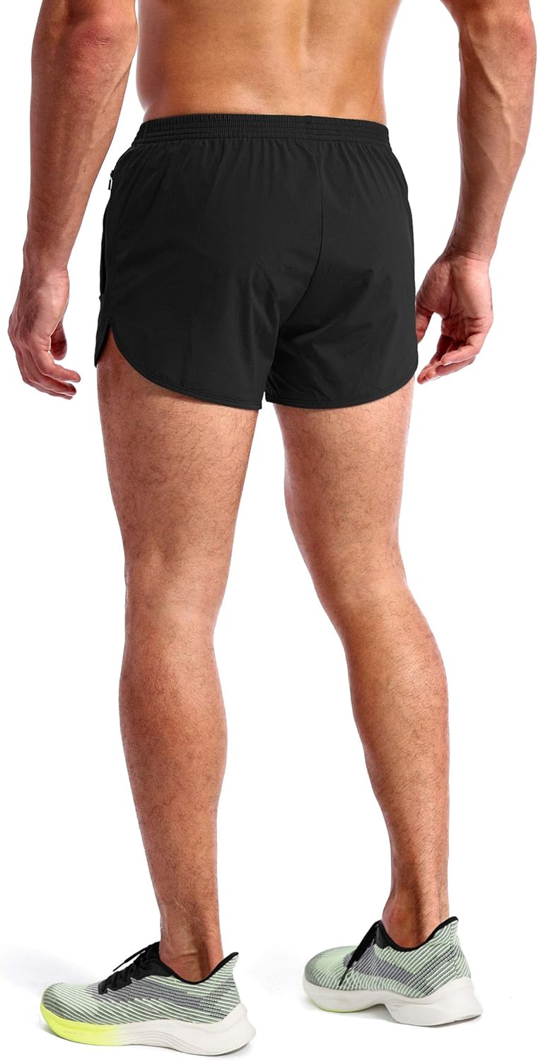 Pudolla Men's Running Shorts - Quick Dry Athletic Workout Shorts with Zipper Pockets | 3 Inch
