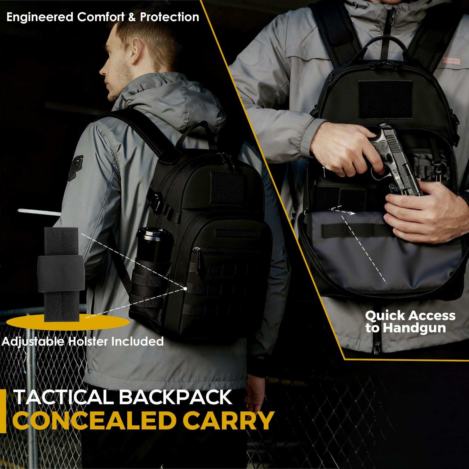 Miramrax Tactical Backpack for Men Military Backpacks with Holster Army 3 Days Assault Pack Bug Out Bag for Hiking Camping (Black)