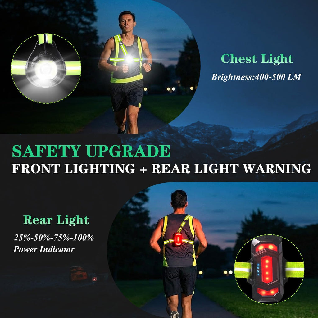 Skiennix Running Lights - 360° High Visibility Rechargeable Vest with Rear Red Warning Light | IPX4 Waterproof