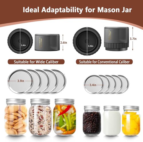 Mason Jar Vacuum Sealer Kit - Upgrade Electric Sealer for Wide & Regular Mouth Lids (80S)