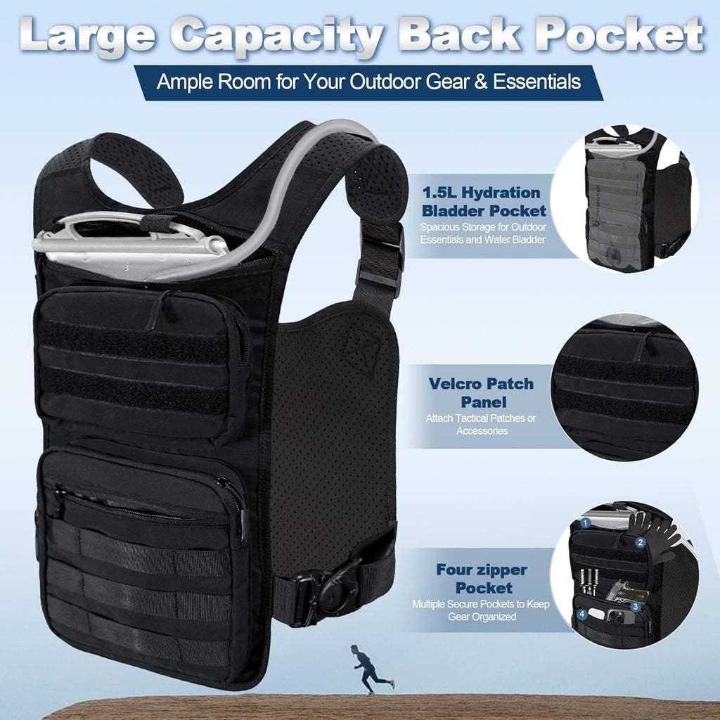 PORTHOLIC Running Vest - Adjustable Hydration Pack with 500ml/1.5L Water Bottle | Reflective & Lightweight for Hiking