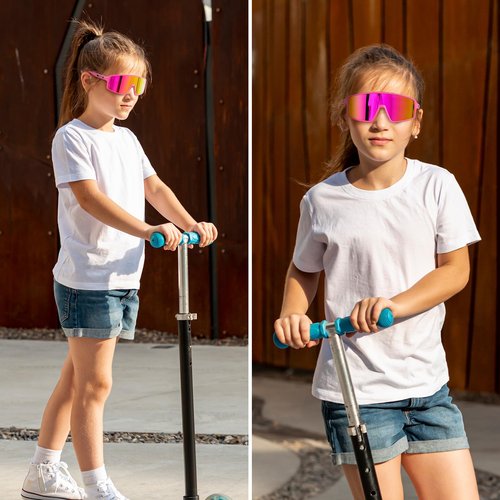 IKSII Kids Sunglasses for Girls 8-14,UV400 Protection Youth Baseball Sunglasses,Running Sun Glasses for Women Men,Pink Sports Softball Biking Cycling Glasses