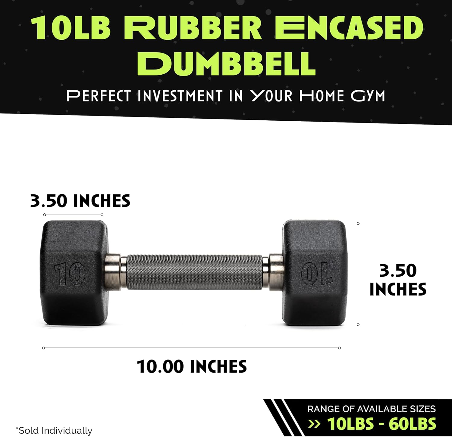 Rubber Coated Dumbbells - No Roll Design with Easy-Grip Steel Knurled Handle | Ideal for Home Gym - 10-60 LBS Available Individually