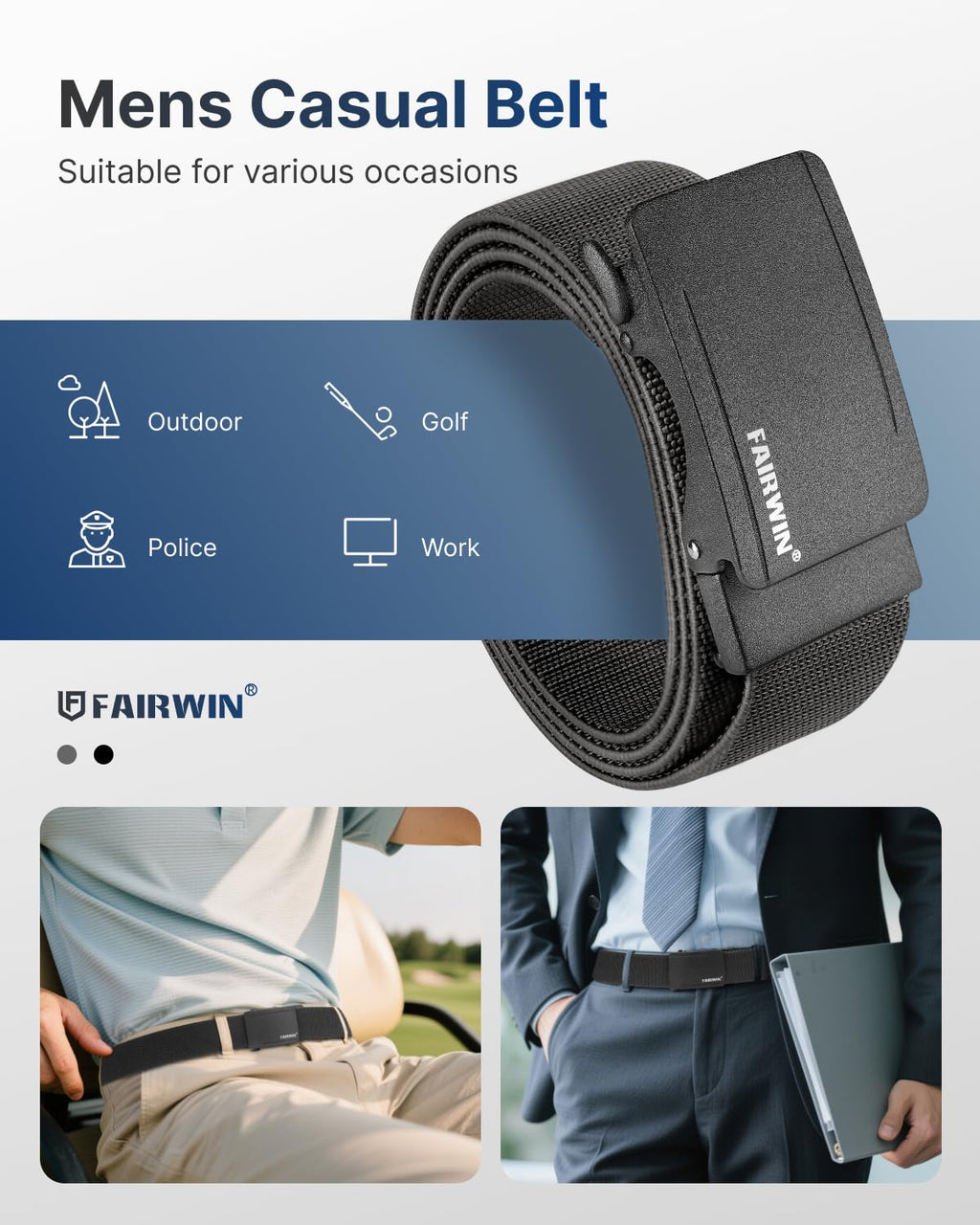 FAIRWIN Ratchet Belt for Men - Mens Stretch Nylon Belt Adjustable, Versatile Belts for Daily Wear, Golf & Work