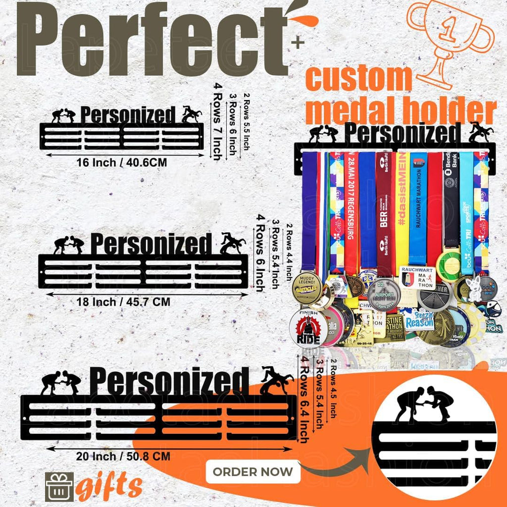 Skiennix Personalized Medal Holder - Custom Name Display Rack for 63 Awards Ribbons | Wall-Mounted Metal Hanger for Athletes
